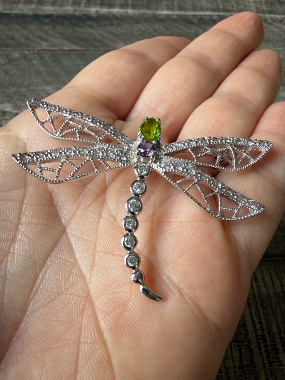 Sterling Silver Gemstone Dragonfly Brooch